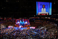 The Pepsi Center in Denver has been transformed into a giant TV studio.