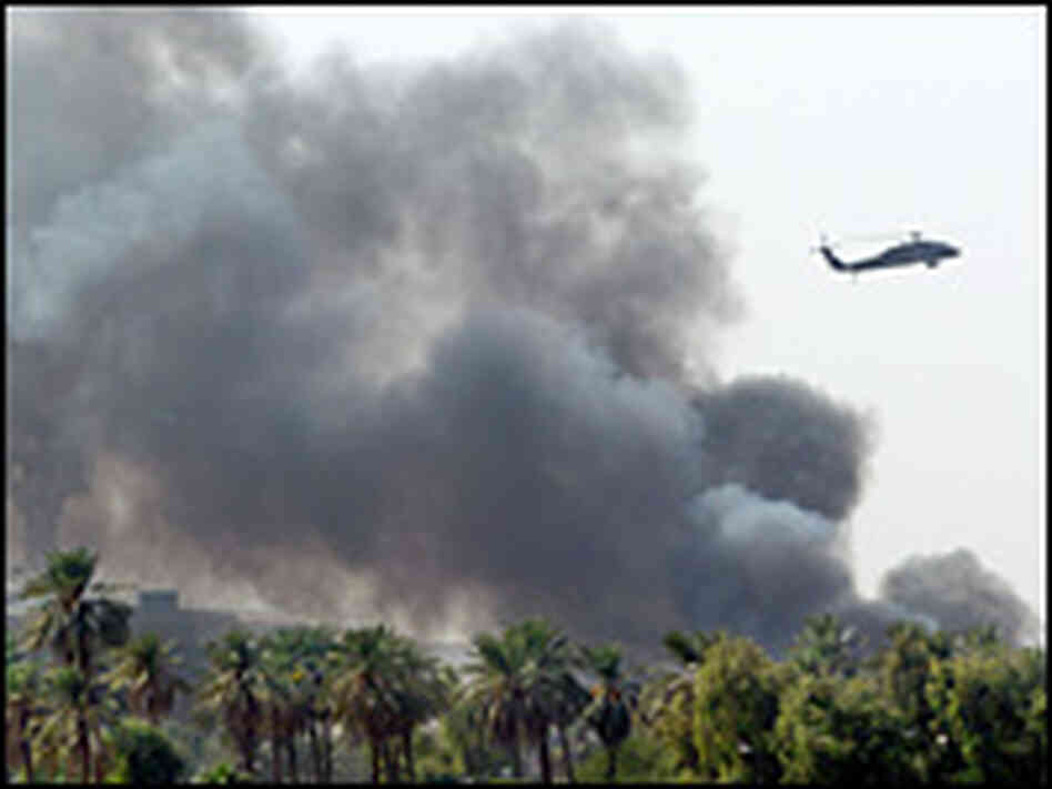 A U.S. Army Black Hawk helicopter flies over Baghdad's Green Zone, Oct. 14, 2004. A U.S. Army Black Hawk helicopter flies over Baghdad's Green Zone, Oct. 14, 2004.