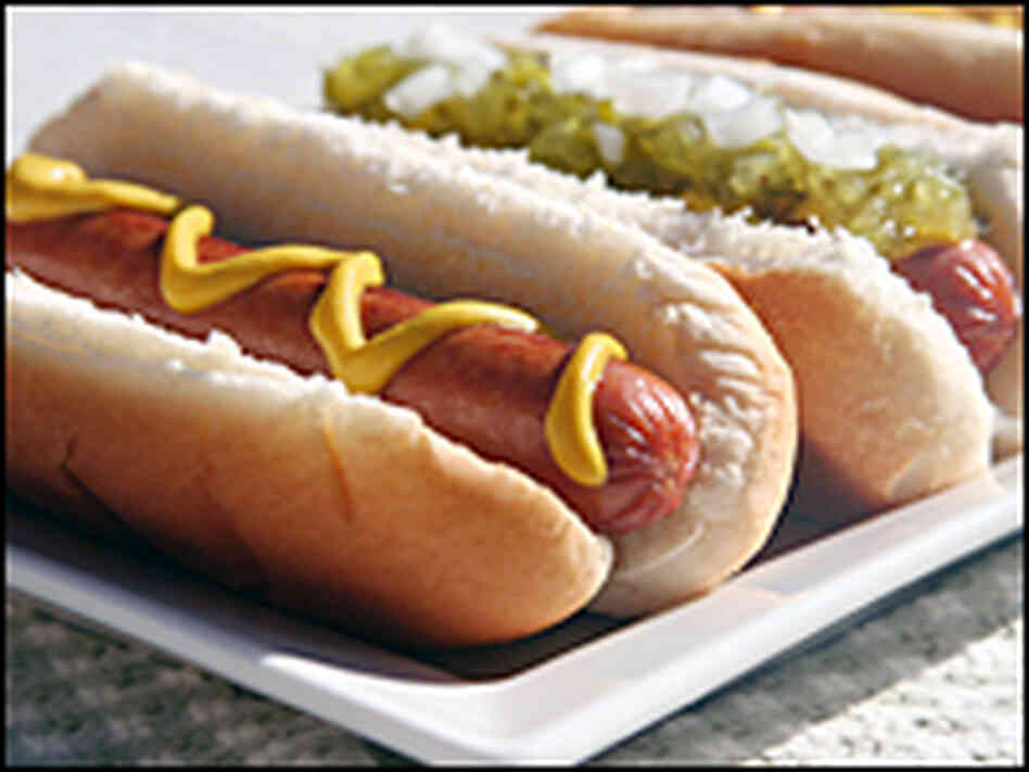 Hot dogs with mustard and relish