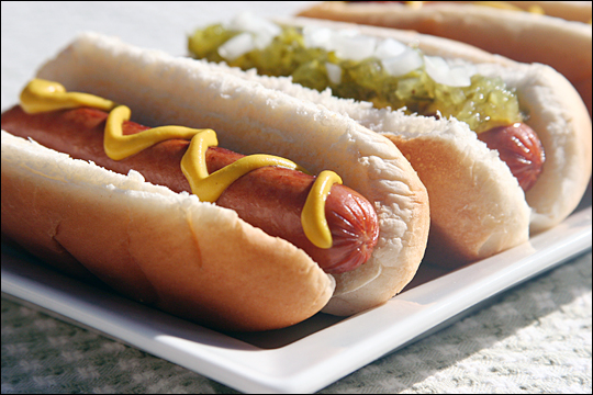 Hot dogs with mustard and relish