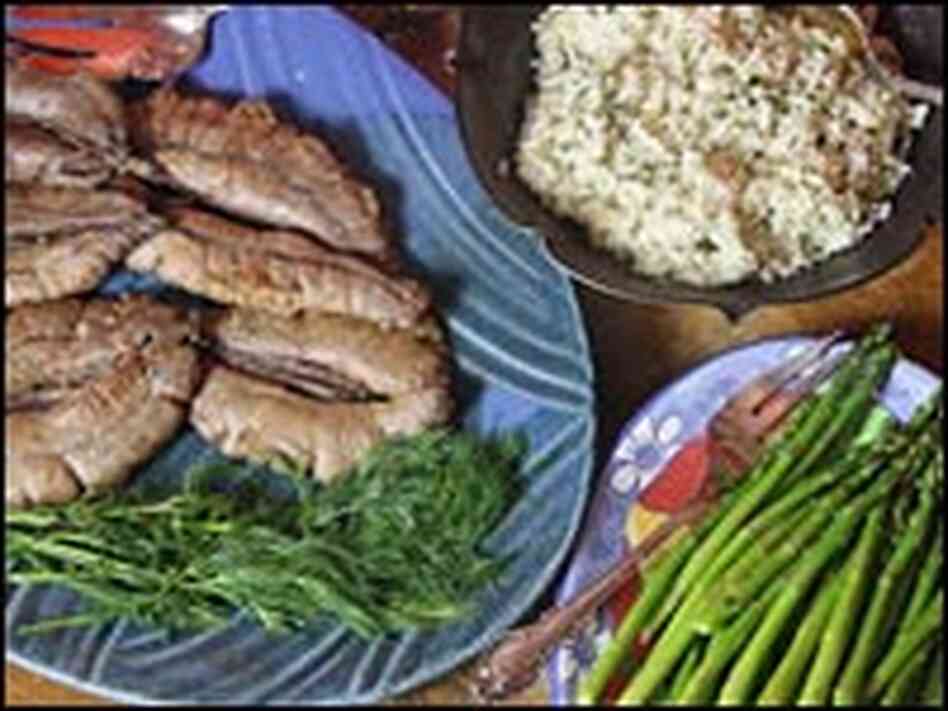 Shad roe, lemon rice and asparagus Shad roe, lemon rice and asparagus