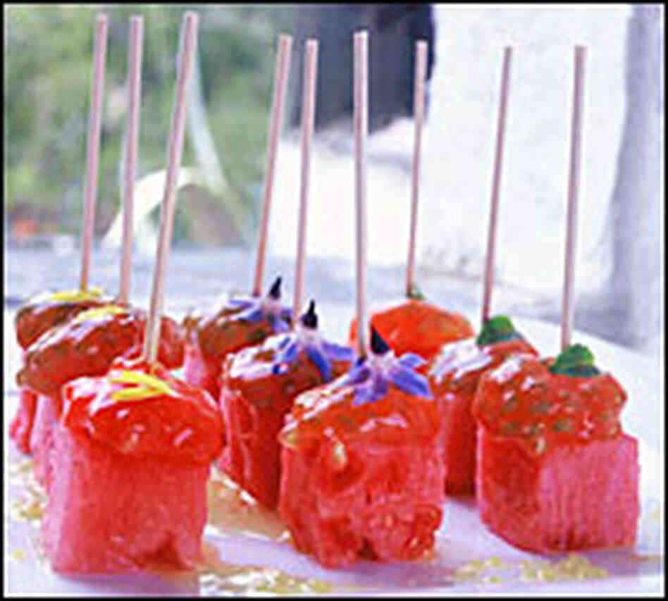 Tomato and watermelon skewer 'Ferran Adria' Tomato and watermelon skewer 'Ferran Adria'