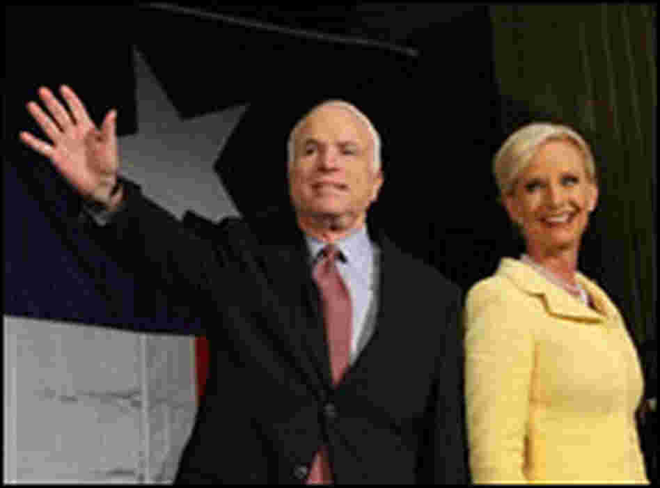 The McCains wave to supporters after Sen. John McCain won the Republican nomination on March 4.