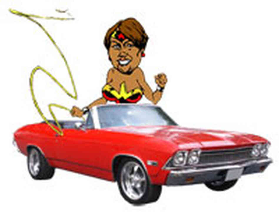 An illustration of T. Ballard Brown with a muscle car. An illustration of T. Ballard Brown with a muscle car.