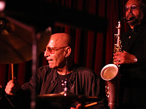 Paul Motian (left) and Joe Lovano, on stage at the Village Vanguard. Paul Motian (left) and Joe Lovano, on stage at the Village Vanguard.