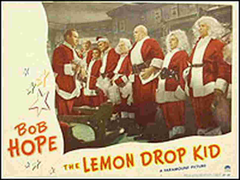 Lineup of Santas in a poster for the 1951 Bob Hope film 'The Lemon Drop Kid'