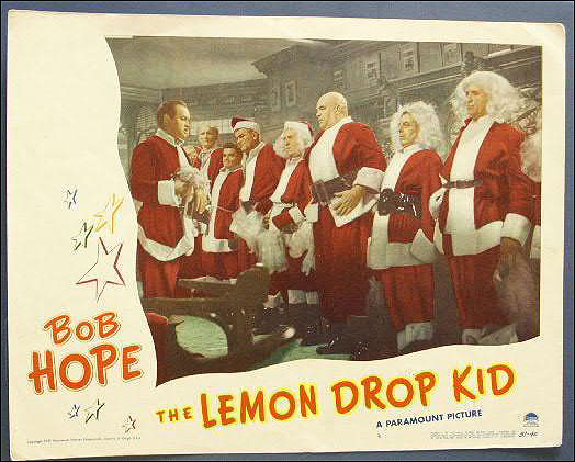 Lineup of Santas in a poster for the 1951 Bob Hope film 'The Lemon Drop Kid'