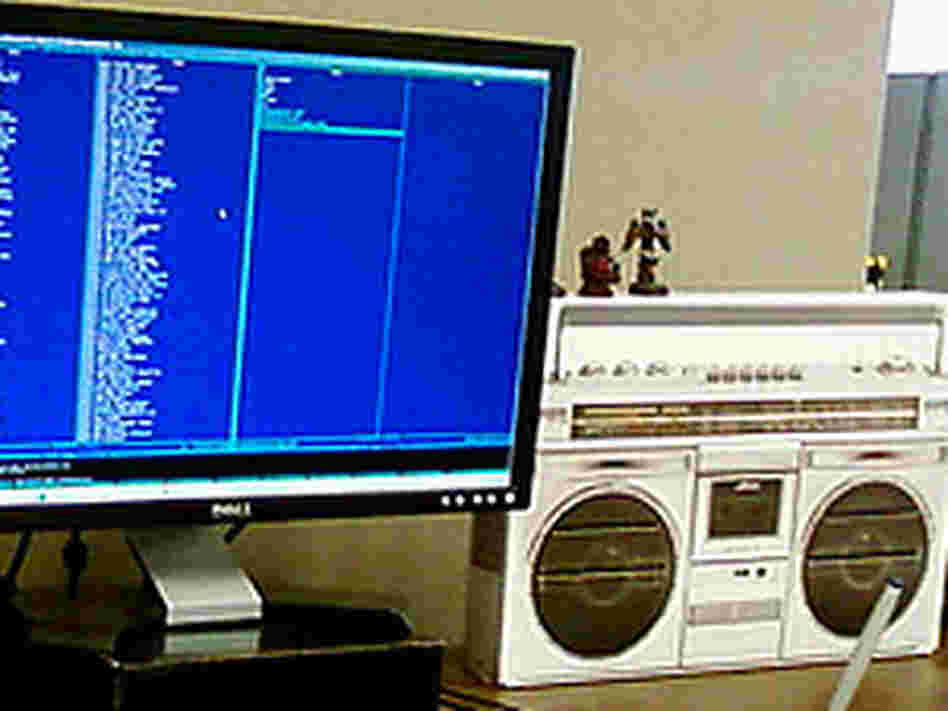 a boom box by a computer a boom box by a computer