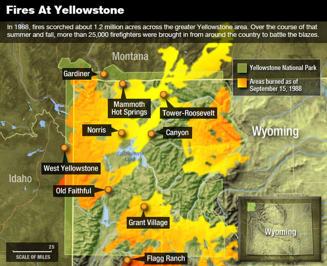 Map: Fires in Yellowstone