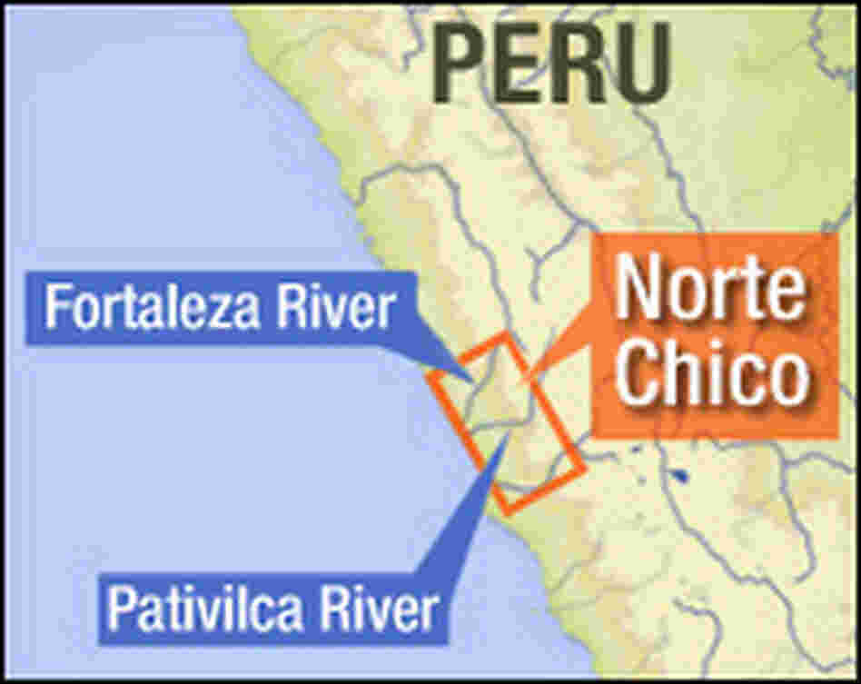 A map showing the location of Norte Chico.