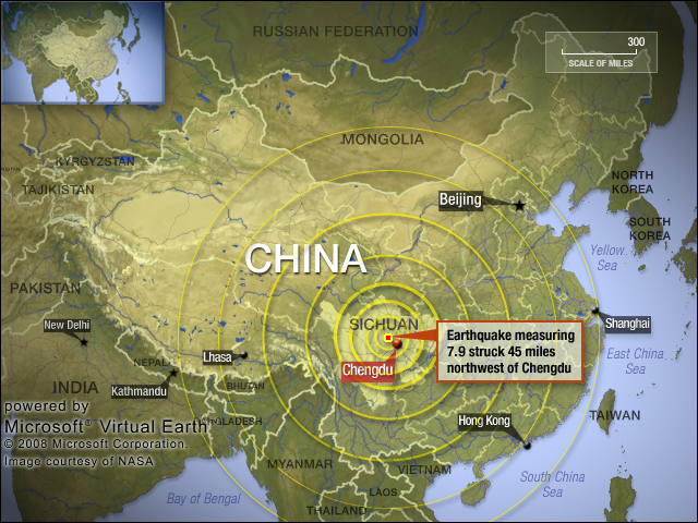 Map of the earthquake's reach