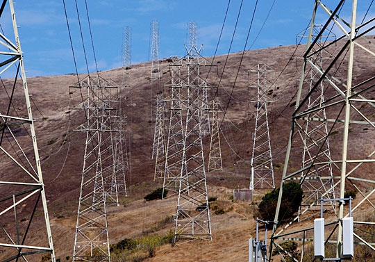 Towers carrying electrical lines in South San Francisco