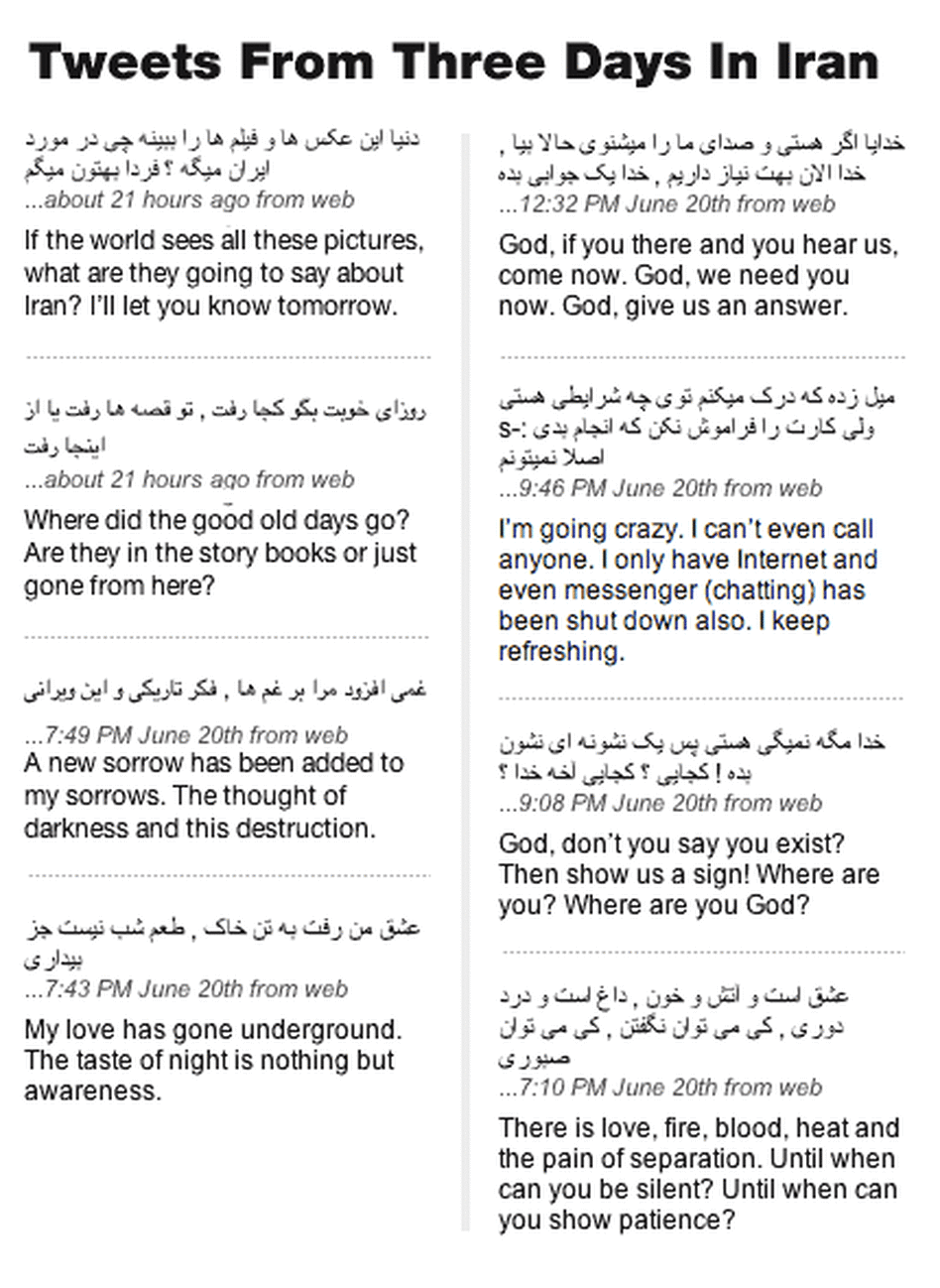 Parham Baghestani tweets from three days in Iran (with English Translations) Parham Baghestani tweets from three days in Iran (with English Translations)