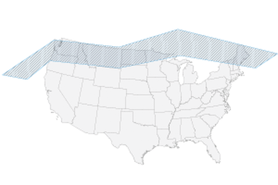 Forecast map of ash cloud spanning U.S. Forecast map of ash cloud spanning U.S.