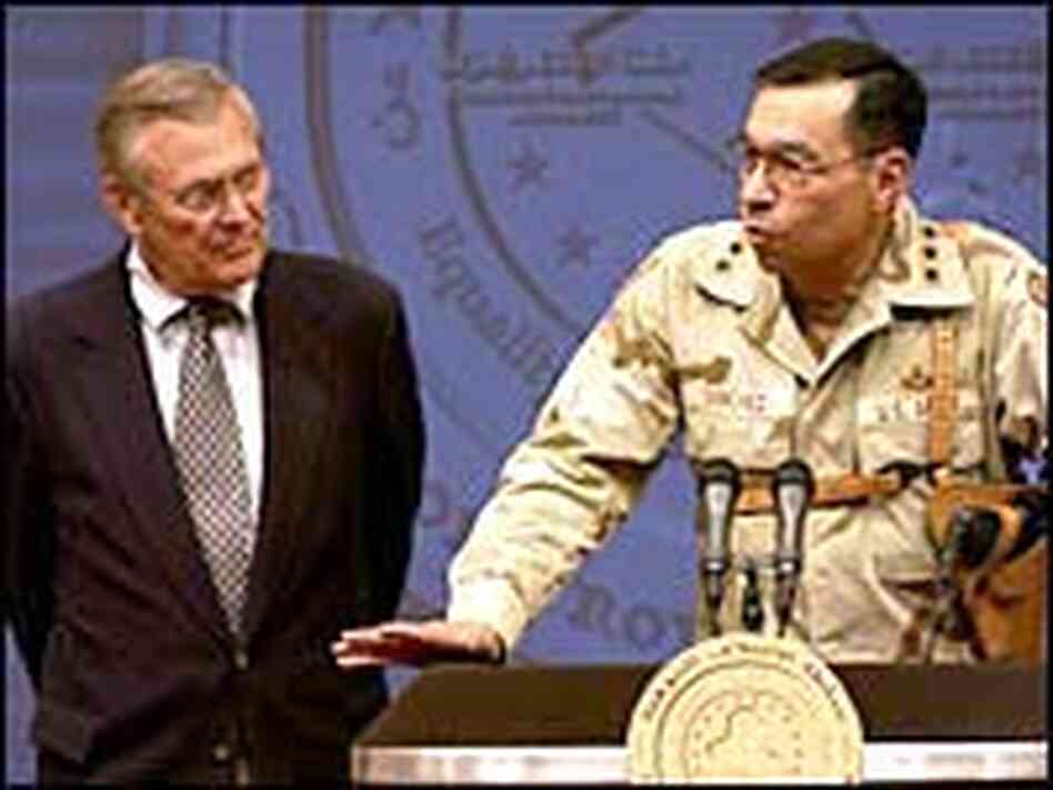 Lt. Gen. Ricardo Sanchez, right, and Defense Secretary Donald Rumsfeld Lt. Gen. Ricardo Sanchez, right, and Defense Secretary Donald Rumsfeld