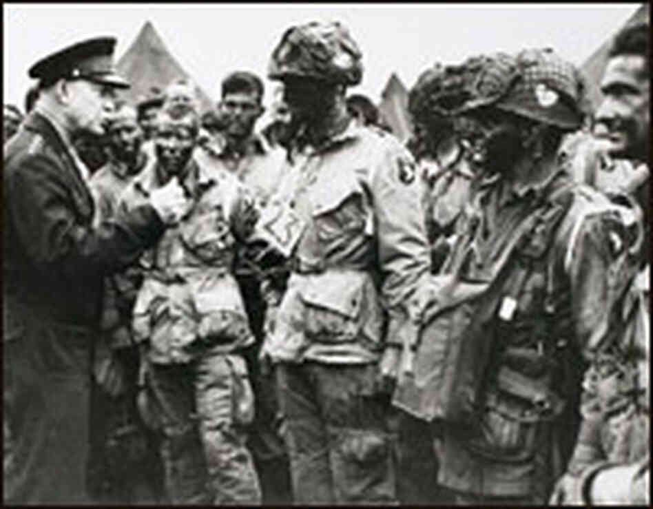 Gen. Dwight D. Eisenhower speaks to paratroopers bound for Normandy. Gen. Dwight D. Eisenhower speaks to paratroopers bound for Normandy.