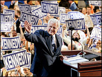 Sen. Edward Kennedy acknowledges the crowd at the Democratic Convention in Boston, his hometown.