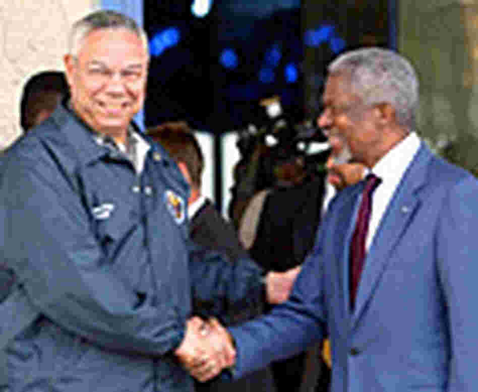 Secretary of State Colin Powell meets U.N. Secretary General Kofi Annan in Khartoum. Credit: Reuters Secretary of State Colin Powell meets U.N. Secretary General Kofi Annan in Khartoum. Credit: Reuters
