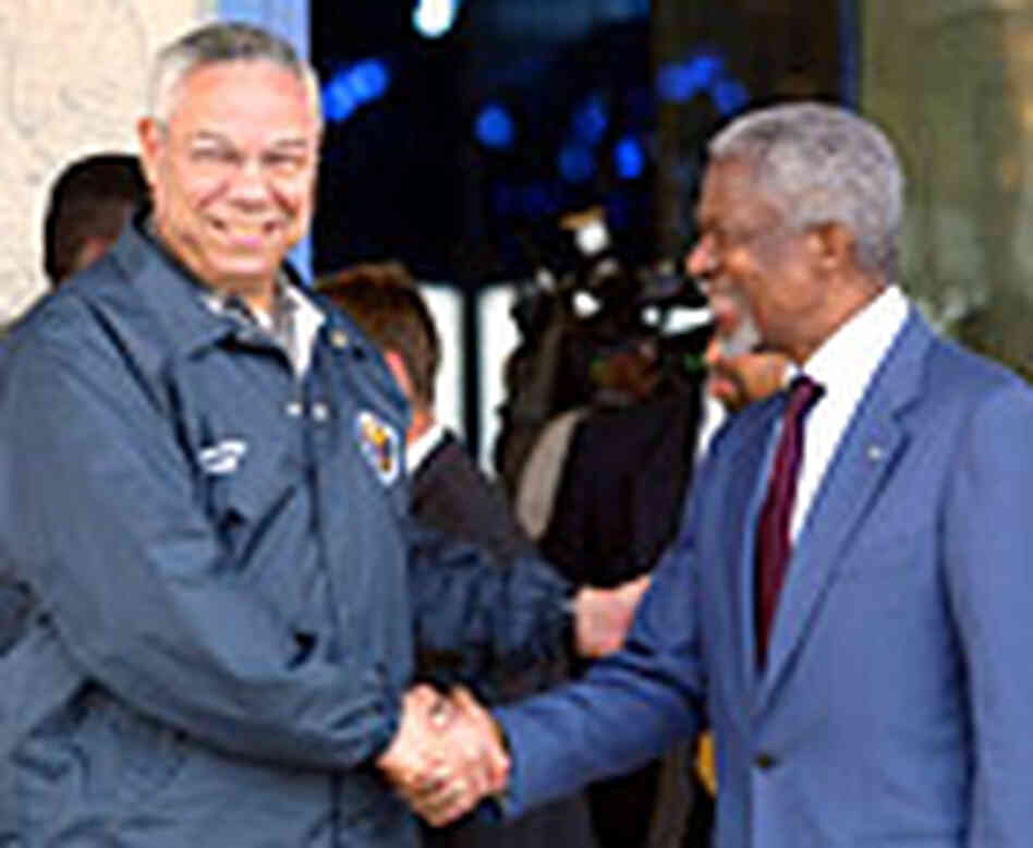 Secretary of State Colin Powell meets U.N. Secretary General Kofi Annan in Khartoum. Credit: Reuters Secretary of State Colin Powell meets U.N. Secretary General Kofi Annan in Khartoum. Credit: Reuters