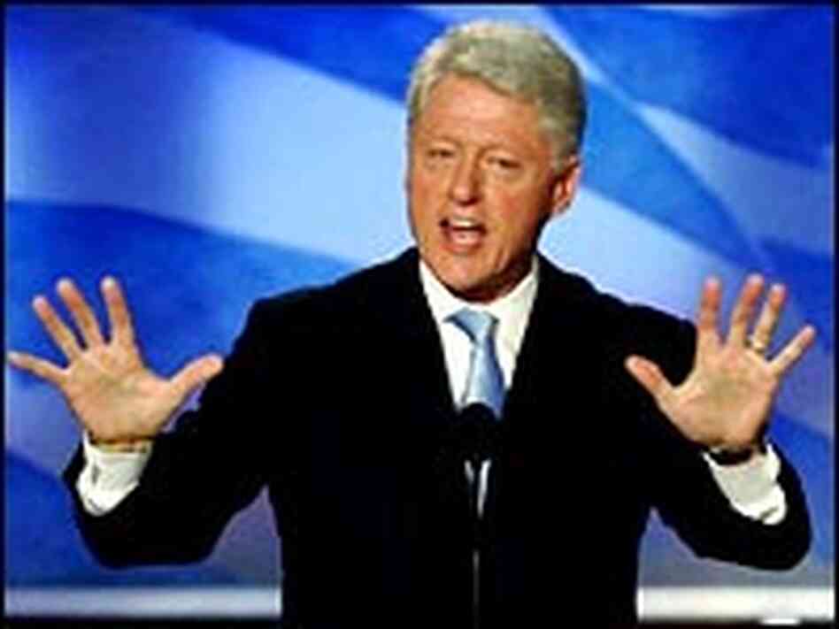 Former President Clinton addresses the Democratic National Convention in Boston, July 26, 2004. Former President Clinton addresses the Democratic National Convention in Boston, July 26, 2004.