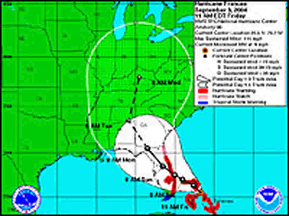NOAA has altered its predicted path of Hurricane Frances. Credit: NOAA NOAA has altered its predicted path of Hurricane Frances. Credit: NOAA