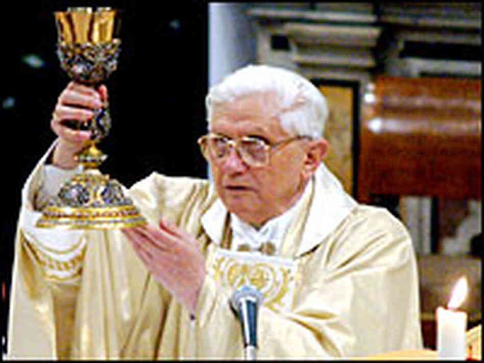 Pope Benedict XVI celebrates his first public Mass since his election Pope Benedict XVI celebrates his first public Mass since his election