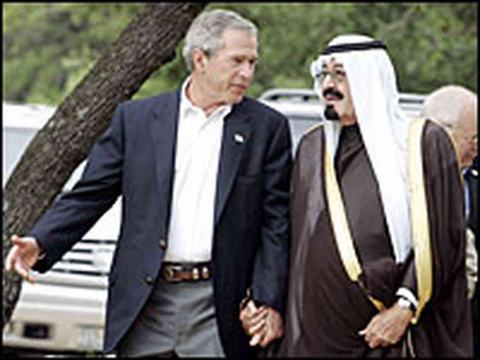 President George W. Bush and Saudi Arabia's Crown Prince Abdullah in Crawford, Texas. President George W. Bush and Saudi Arabia's Crown Prince Abdullah in Crawford, Texas.