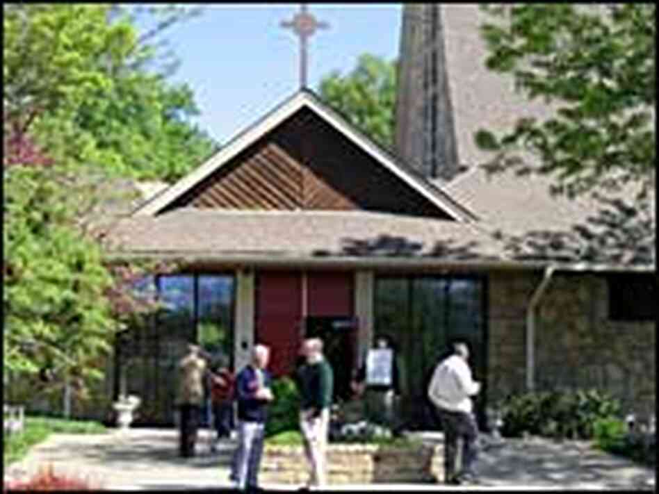 Congregants stand outside Christ Church Episcopal in Overland Park, Kan. Congregants stand outside Christ Church Episcopal in Overland Park, Kan.