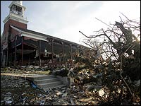 First Baptist Church sits in ruins in Gulfport, Miss.