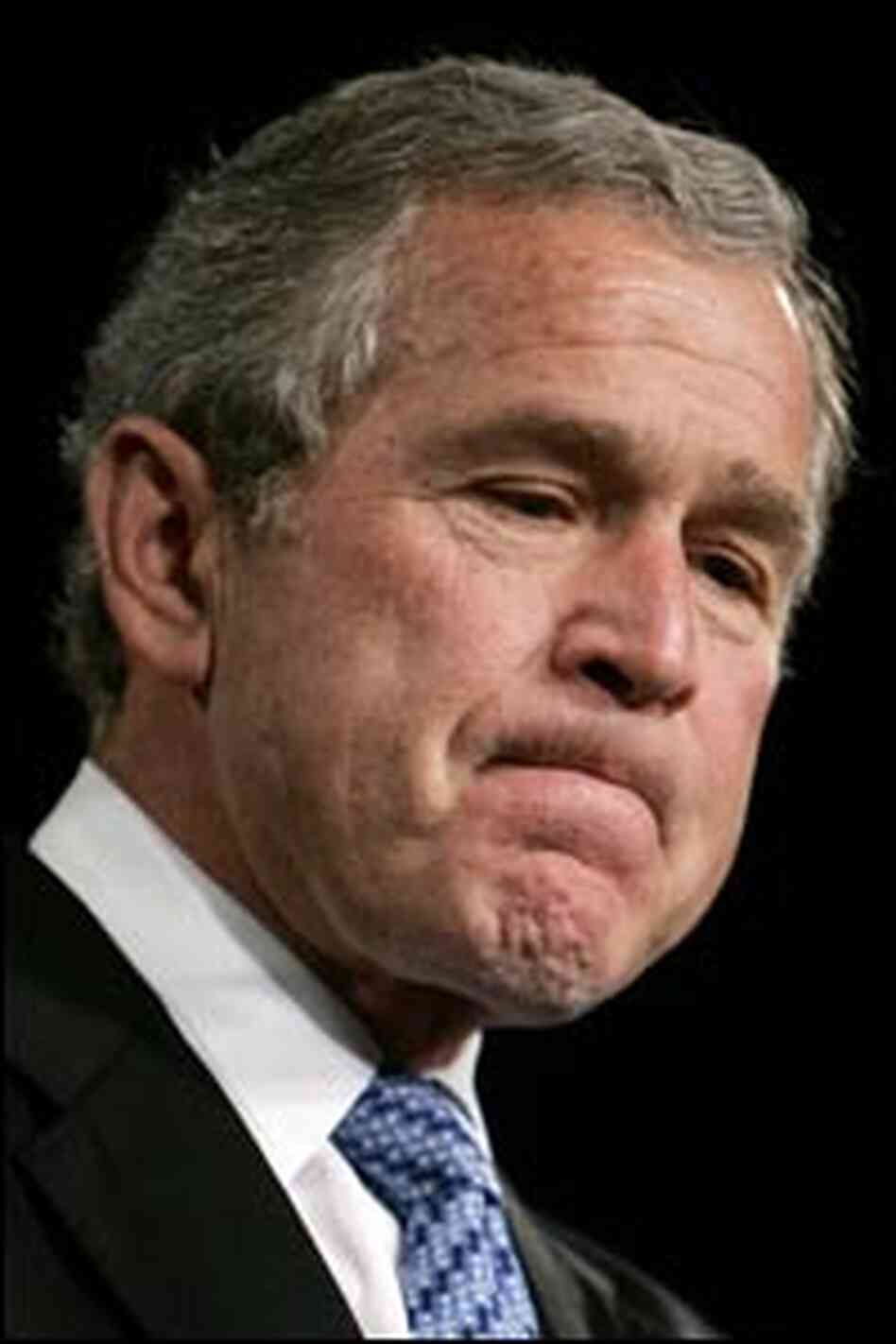 President Bush pauses during remarks at the U.S. Naval Academy in Annapolis. President Bush pauses during remarks at the U.S. Naval Academy in Annapolis.