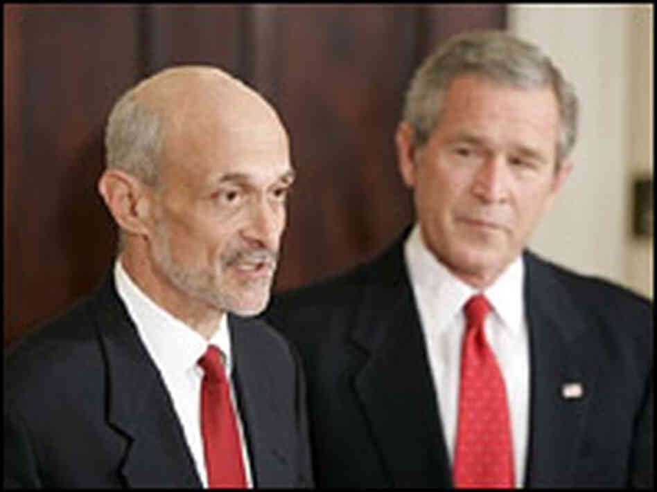 Judge Michael Chertoff and President George Bush at the White House. Judge Michael Chertoff and President George Bush at the White House.