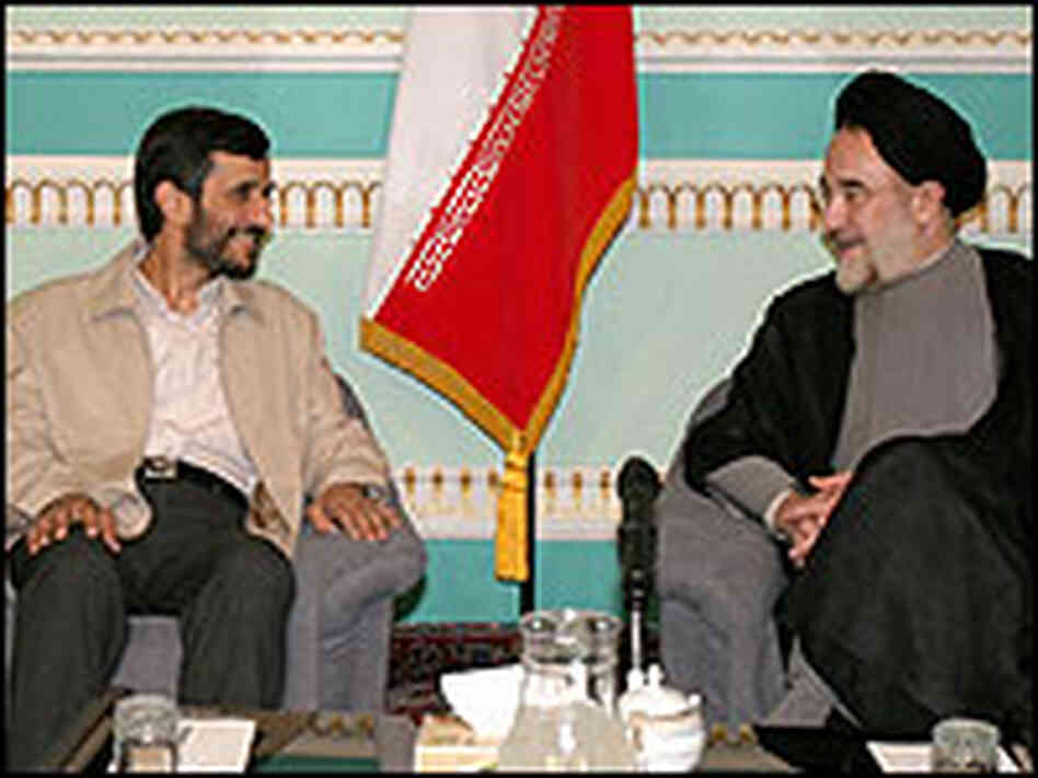 Iran's President-elect, Mahmoud Ahamadinejad, meets with President Khatami. Iran's President-elect, Mahmoud Ahamadinejad, meets with President Khatami.