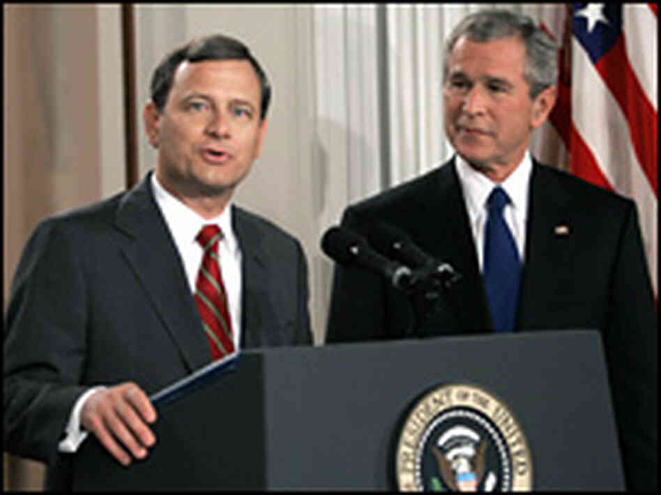 Federal appeals court judge John Roberts joins the president in a televised address to the nation. Federal appeals court judge John Roberts joins the president in a televised address to the nation.