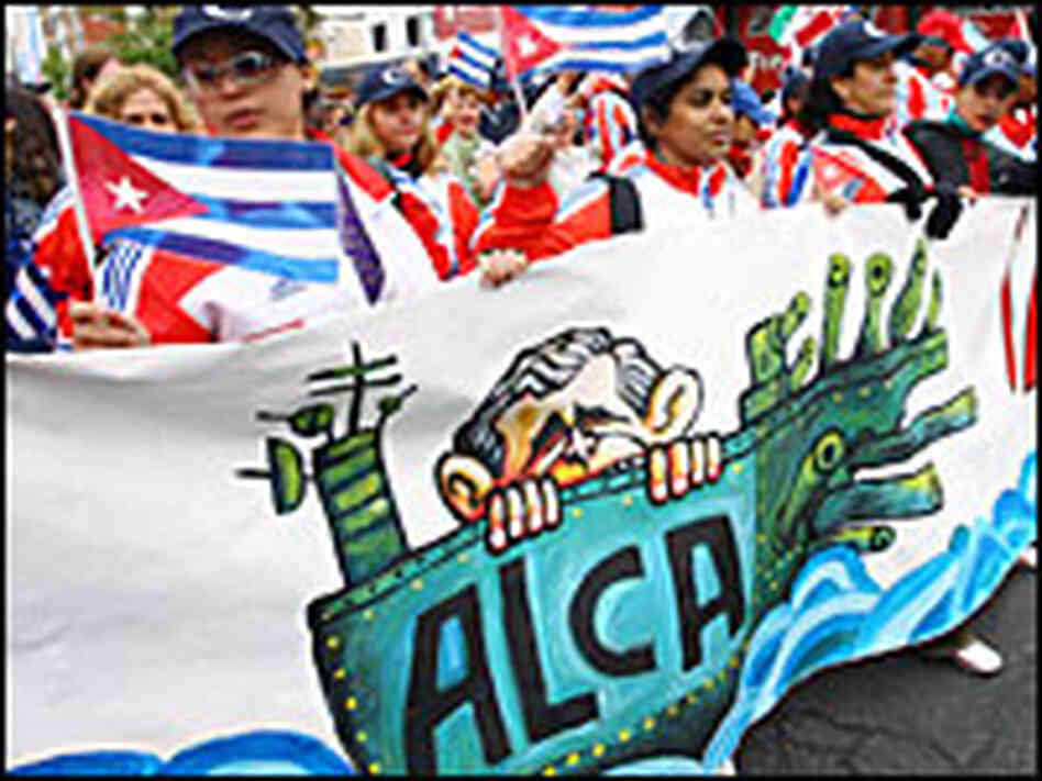 Demonstrators in Mar del Plata, Argentina, protest U.S. free-trade policies