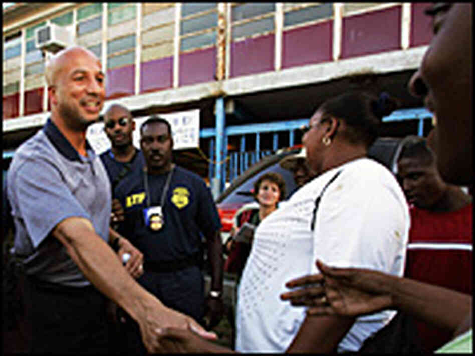 New Orleans Mayor Ray Nagin greets residents outside a disaster relief center in the Algiers section New Orleans Mayor Ray Nagin greets residents outside a disaster relief center in the Algiers section