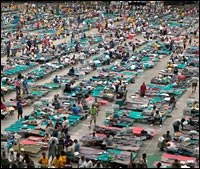 Refugees from New Orleans take shelter in Houston's Astrodome.