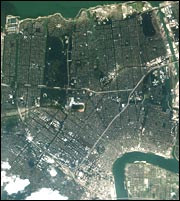 An Aug. 31, 2005, satellite image shows the extent of flooding in New Orleans.