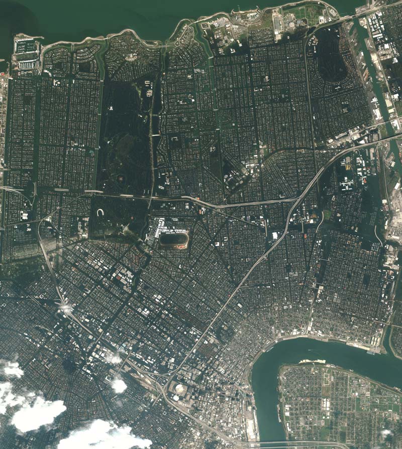 An Aug. 31, 2005, satellite image shows the extent of flooding in New Orleans.