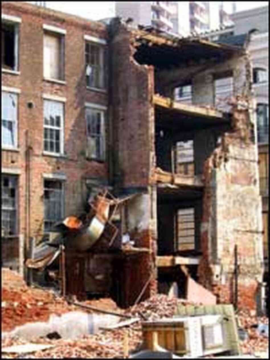 A building in downtown New Orleans demolished by Hurricane Katrina. A building in downtown New Orleans demolished by Hurricane Katrina.
