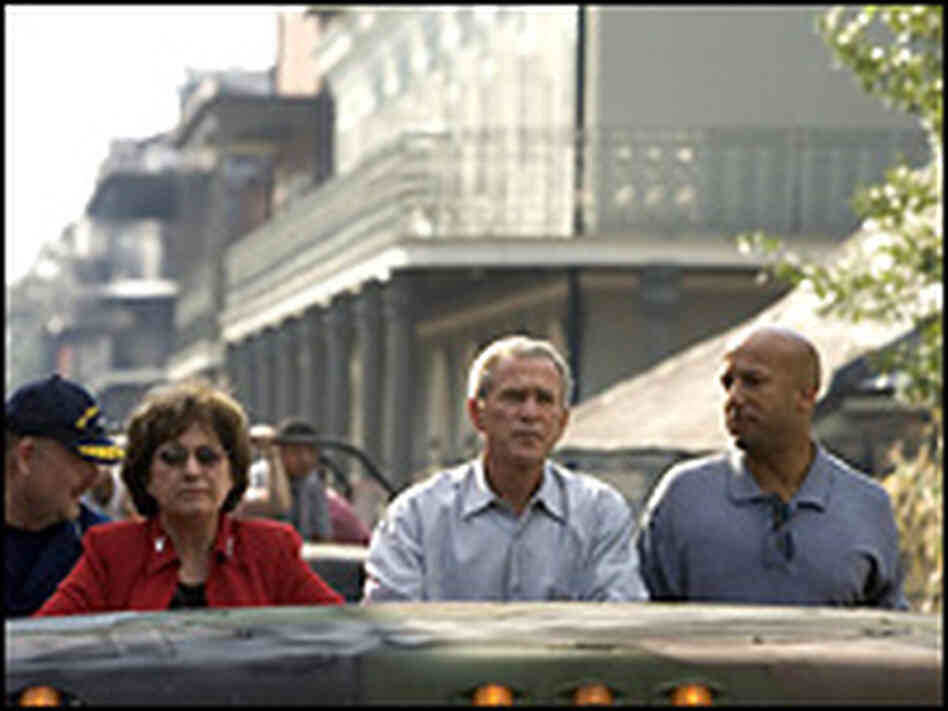 President Bush was joined on his tour by Gov. Kathleen Blanco and Mayor C. Ray Nagin. President Bush was joined on his tour by Gov. Kathleen Blanco and Mayor C. Ray Nagin.