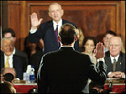 Senate Judiciary Committee Chairman Arlen Specter, rear, swears in nominee John Roberts at a hearing Senate Judiciary Committee Chairman Arlen Specter, rear, swears in nominee John Roberts at a hearing