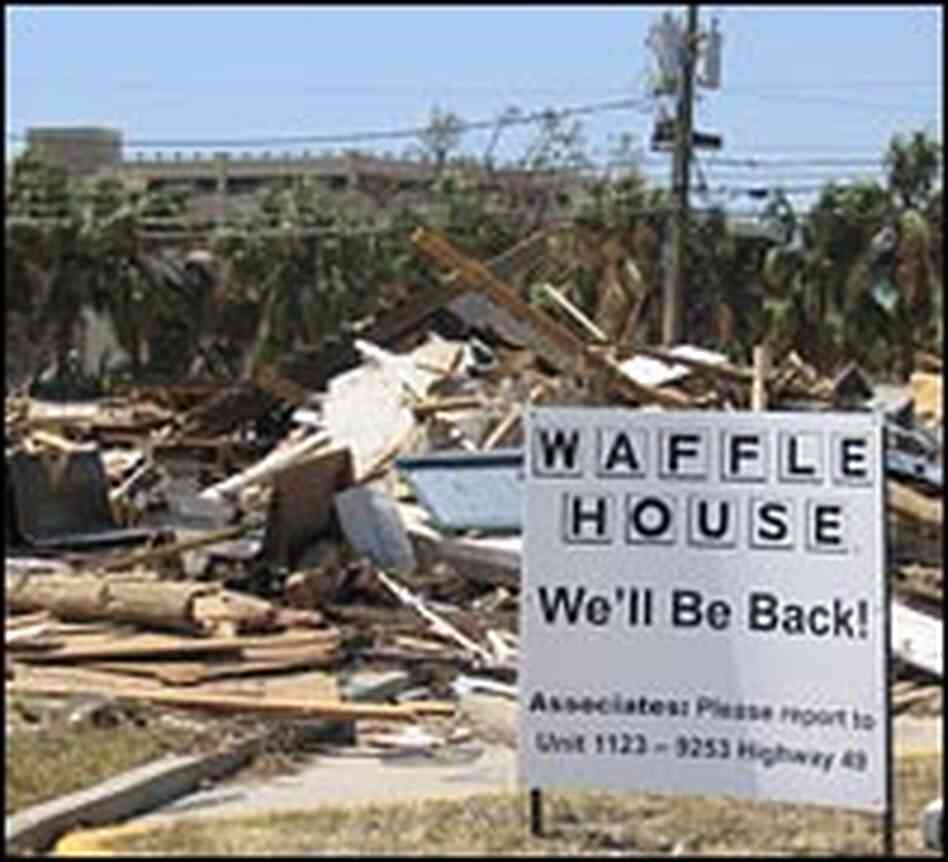 Waffle House sign: 'We'll Be Back!' Waffle House sign: 'We'll Be Back!'
