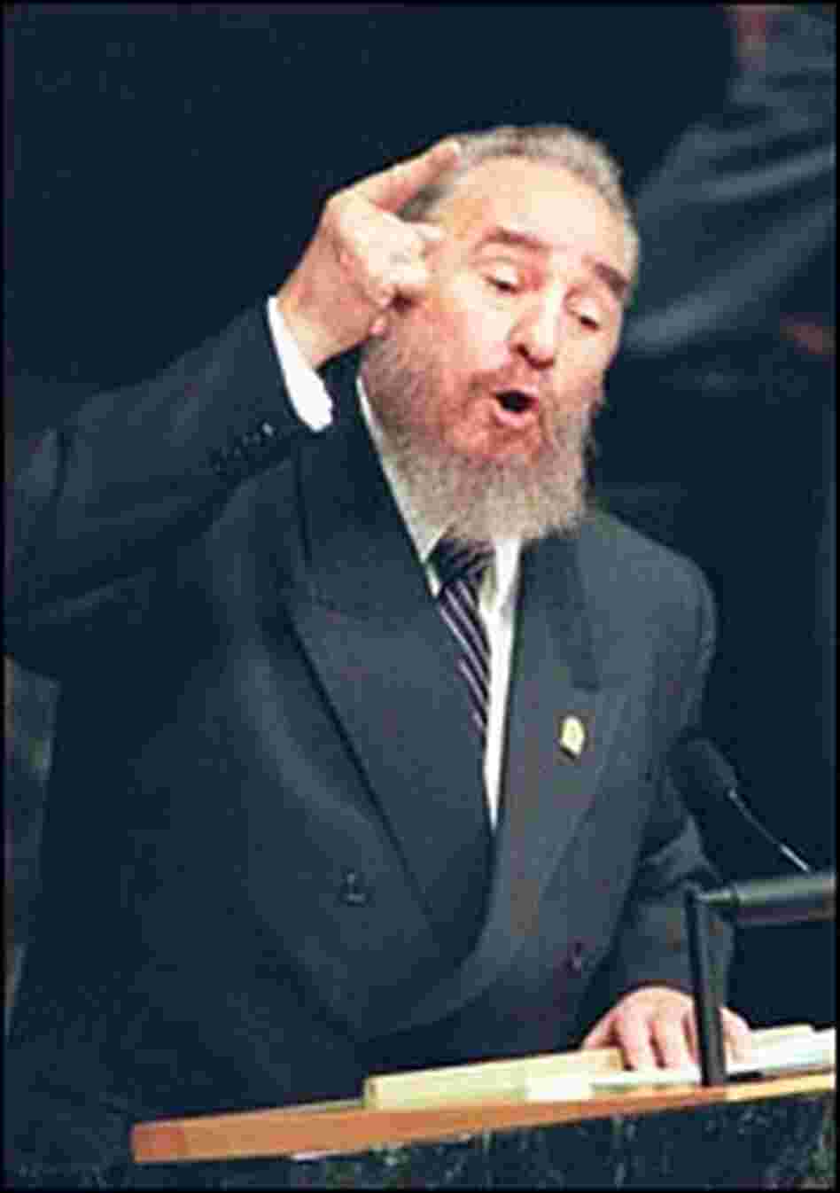 Fidel Castro makes a point at the United Nations. Fidel Castro makes a point at the United Nations.