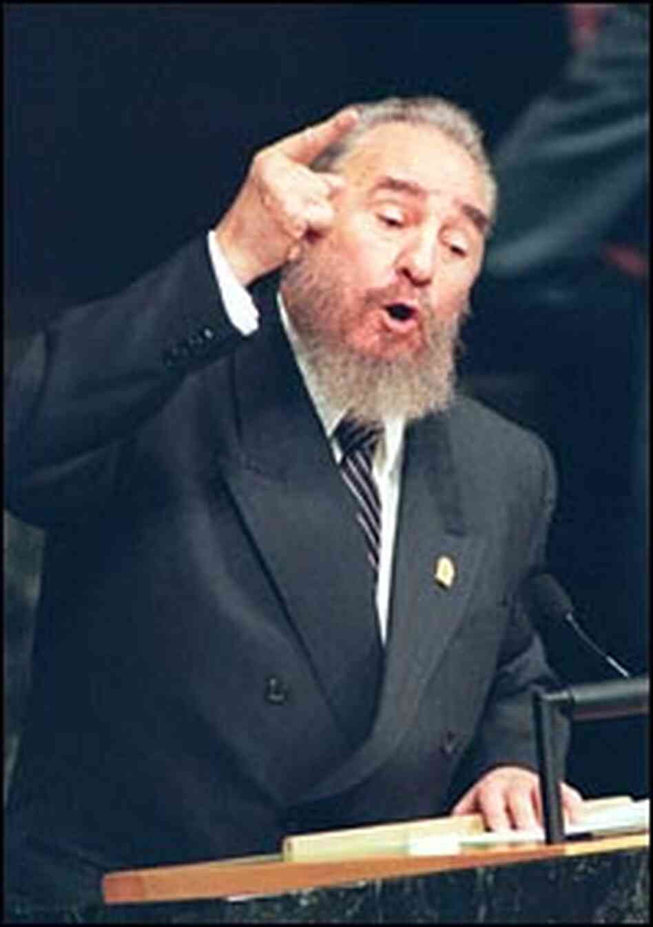Fidel Castro makes a point at the United Nations. Fidel Castro makes a point at the United Nations.