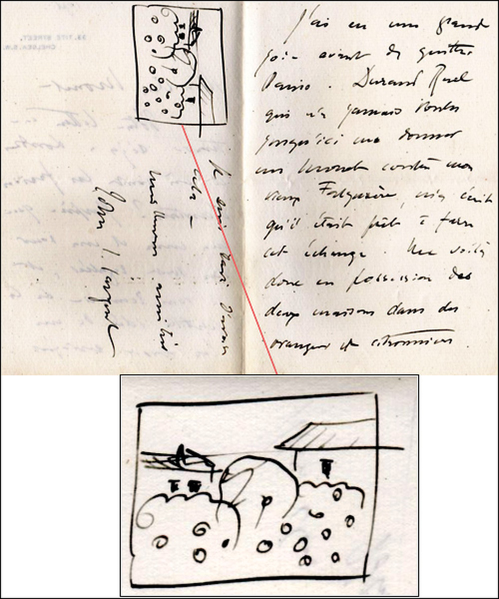John Singer Sargent included a sketch of a Monet painting he had recently bought.