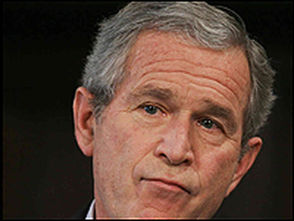 President Bush listens to a question from a reporter at Wednesday's news conference.