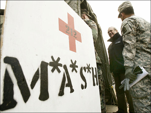 Secretary of Defense Donald Rumsfeld toured the 212th MASH unit in Muzaffarabad last December.