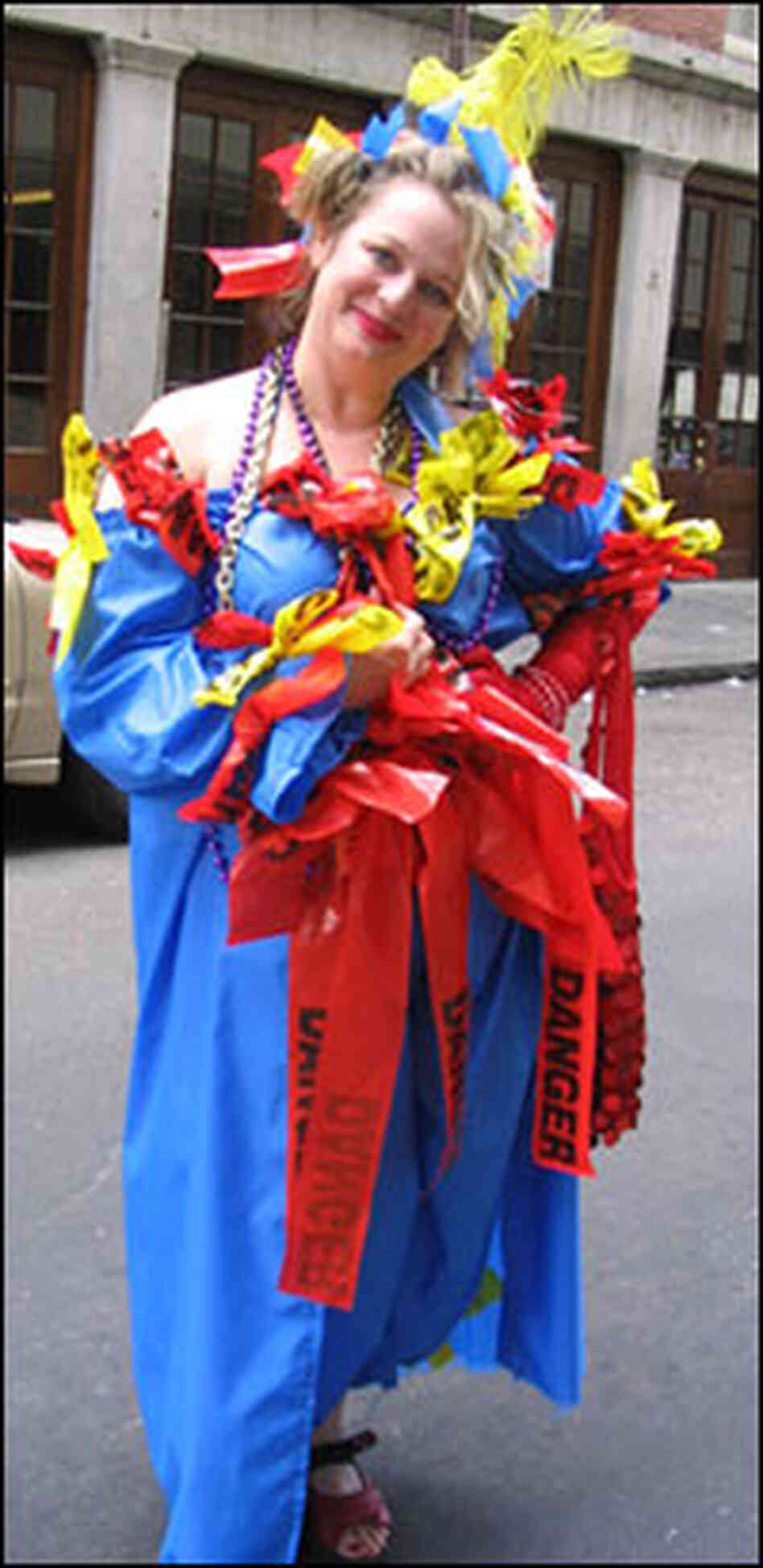 Annie Breaux sports a 'Blue Tarp Tart' costume. Annie Breaux sports a 'Blue Tarp Tart' costume.