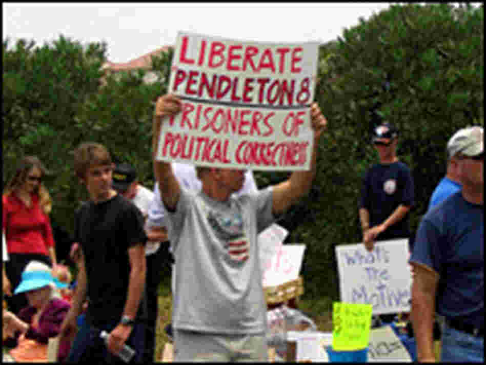Demonstrators rally outside Camp Pendleton in support of eight servicemen, Demonstrators rally outside Camp Pendleton in support of eight servicemen,
