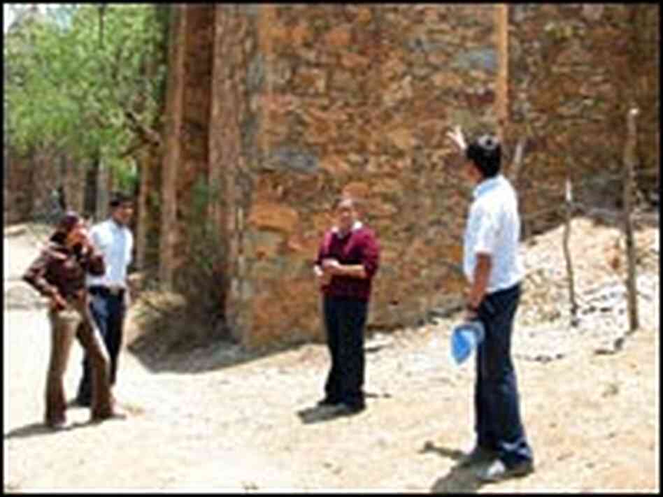 Mexican high school students in the town of Mineral de la Luz practice giving a tour. 